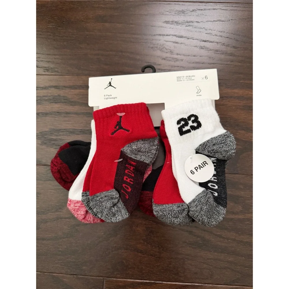 Jordan Infant Ankle Socks 6 Pack Red White Black 12-24 Months NJ0459-R78